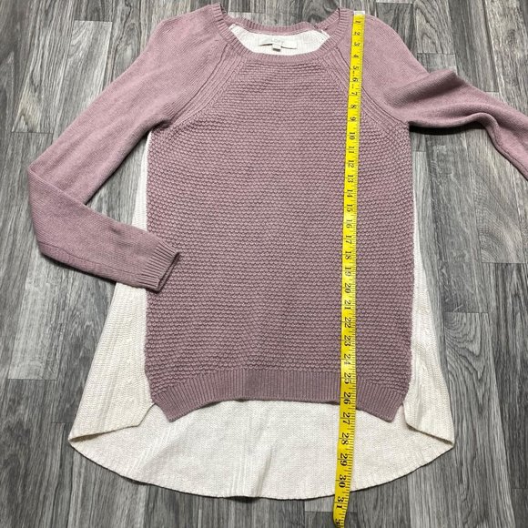 ANN TAYLOR LOFT Round Neck Cream/Mauve Merino Wool Blend Sweater Women's Size S - Picture 4 of 11